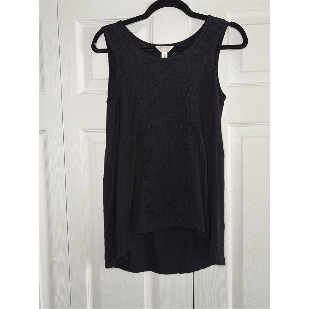Three Seasons Maternity Lace Tank Top Womens Size S Black Sleeveless Rayon Blend